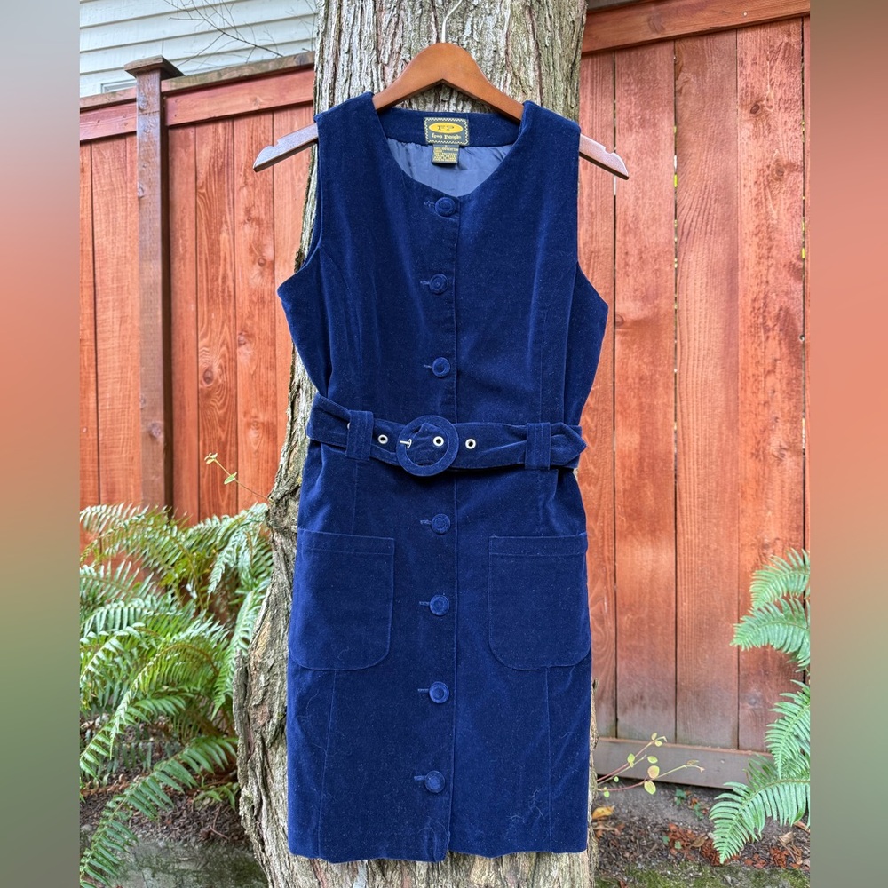 Vintage (early 90s) Free People Blue Velvet Button-Down Dress